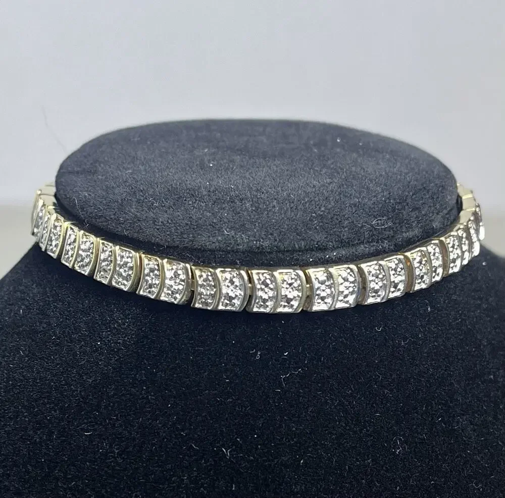 Sterling Silver 925 Tennis Bracelet Simulated Diamond Gold Tone Over Silver 7.25